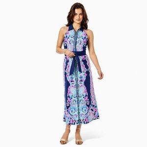 NWT Lilly Pulitzer Novah Stretch Midi Dress High Tide Navy Size 6